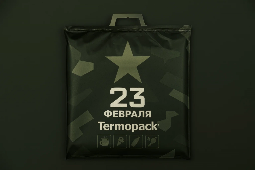 Термопакет 23 февраля в стиле милитари с защитной расцветкой.